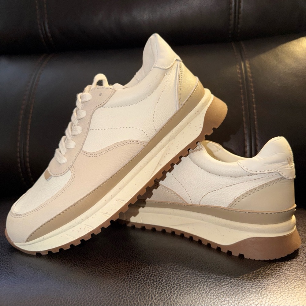 Madewell Kickoff Trainer Sneakers Neutral Leather MB857 Women's Size 6, Mens 4.5